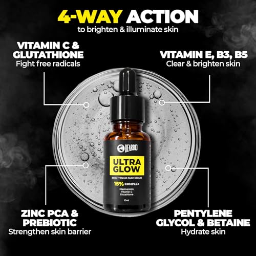 Image of Beardo Ultra Glow Brightening Face Serum for Men | Powered by 15% Niacinamide, Vitamin C, Glutathione | Simple Serum for Men | Brightening Face Serum - 10ml