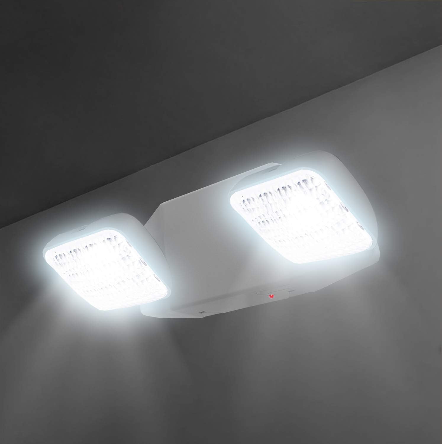 LFI Lights | Self Testing Emergency Light | White Housing | Two LED Adjustable Square Heads | Hardwired with Battery Backup | UL Listed | (2 Pack) | EL-2-W-ST