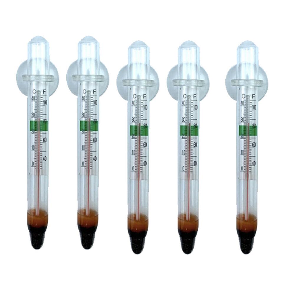 UCCKEYI 5-Pack Floating Glass Aquarium Thermometer with Suction Cup Fish Tank Aquarium Thermometer Safe for Freshwater and Saltwater Fish