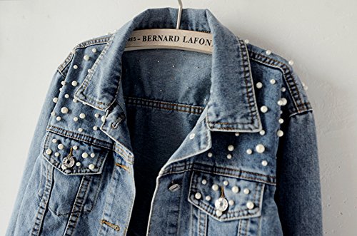 LifeShe Women's Embroidered Pearl Denim Jean Jacket Coat3