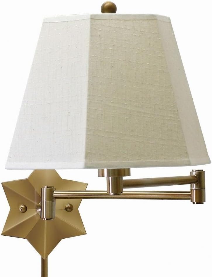 House of Troy WS751-AB 15-Inch Swing-Arm Star Wall Lamp Antique Brass with Off-White Linen Hardback Shade