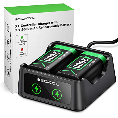 BEBONCOOL Charger for Xbox One Controller Battery Pack Charger with 2x2600mAh Rechargeable Battery, Xbox One Batteries Packs Charging Station Kit for Xbox One/Xbox One S/Xbox One X/Xbox One Elite