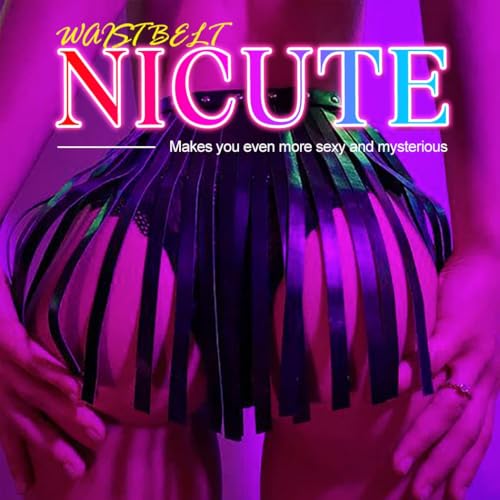 Nicute Black Fringe Belt Tassel Black Leather Skirt Body Harness Gothic Rave Outfits for Women2