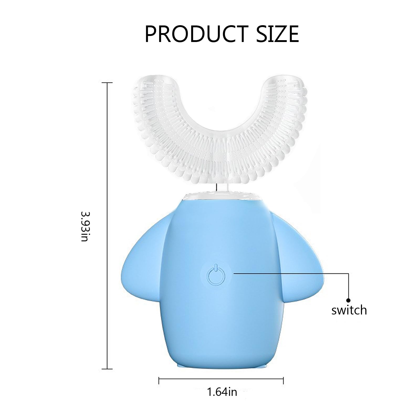 SNOWROSE Spazzolino elettrico per bambini a forma di U ad ultrasuoni IPX7, design impermeabile con 2 testine 3 modalità, pulizia completa a 360°, spazzolino automatico per bambini da 2 a 12 anni (blu