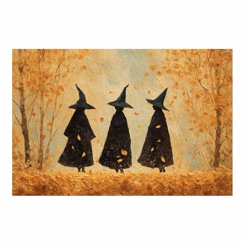 Toile murale d'Halloween sorcière dans la forêt kaki140 80x120cm