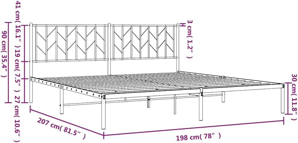 vidaXL Bed Frame Black Powder-Coated Steel Double Size Bed Frame