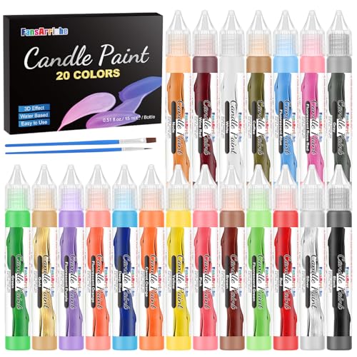 FansArriche Candle Paint 20 Colors Candle Wax Pen Set for Candle Making DIY Candle Painting Kit for Holiday & Party Decorations (15 ml/ 0.5 oz)