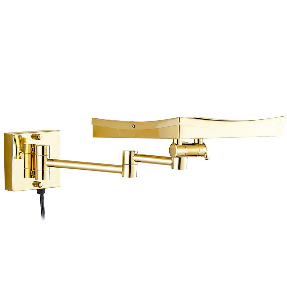 GuyAna Specchio cosmetico a Parete, Specchio da Bagno Pieghevole da Barba ingranditore Illuminato in Ottone Dorato a LED da 8,5 Pollici con luci, con Interruttore Elettrico, Decorazione 5