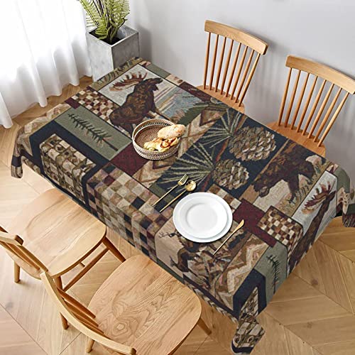 Lodge Bear Deer Printed Table Cloth Soft Tablecloth For Kitchen Dining Waterproof Tabletop Cover For Family Meals Christmas Festival Kitchen Decoration 60"X90" #TOP24