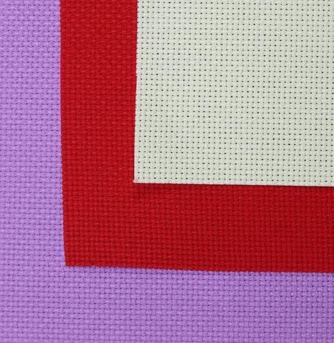 Image of KCS 3 pc of 15 inch x 18 inch(38cmx45cm) Counted Cross Stitch Cotton Aida Cloth Needlework Rolled Fabric Box,14CT,Light Green+Lavender+Red