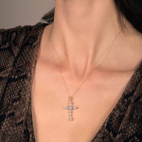 Jewelili 10K White/Yellow Gold Cross Pendant Necklace for Women | 1/2 CTW Natural White Round & Baguette Diamonds | 18" Rope Chain | Dainty & Timeless Fine Jewelry | Birthday Gift for Her3