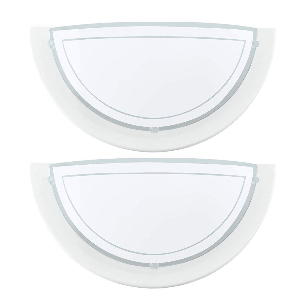 Britalia White - Twin Pack 2 Pack - White Metal & Decorative White Painted Glass Modern Half Circle Flush Wall Light | 29Cm Wide | 1 X Es E27 Lamp Bulb Required (Not Included) | 240 Volts