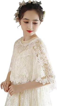 Girls Lace Flower Girl Bolero Shrugs Shawl Wrap Kids Spring Summer Party Dress Cover Up