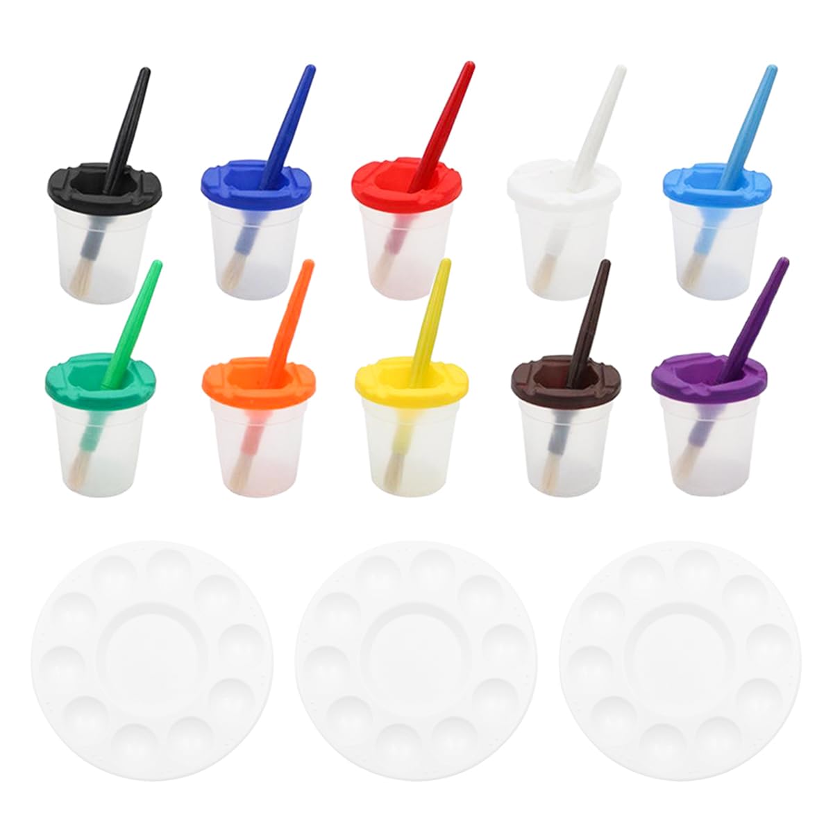 Pinceaux aquarelle en plastique et gobelets de peinture anti-gaspillage