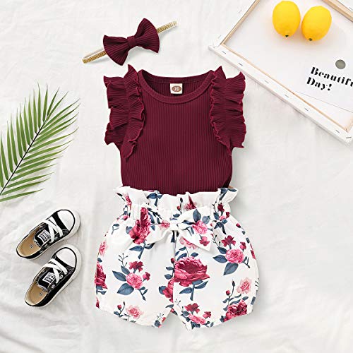 Image of Newborn Baby Girl Clothes Infant Girls Outfits Ruffle Sleeve Romper Bodysuit Floral Pants Toddler Baby Girl Outfits