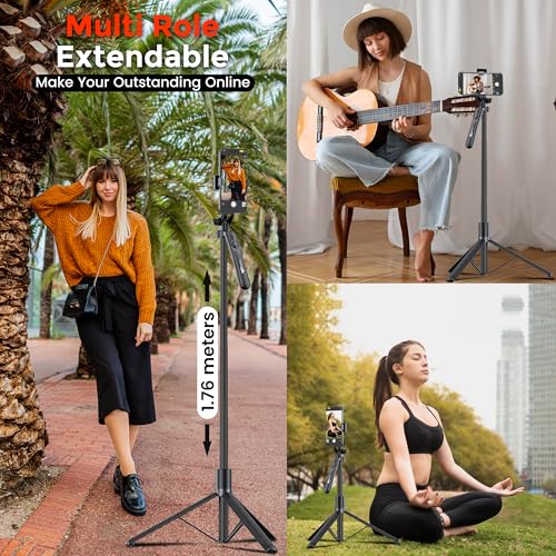 Image of WeCool Long Selfie Stick with Tripod Stand Extendable Upto 70 inch with 6section Telescopic Pole,360Rotating Handle & Reinforced Tripod Stand