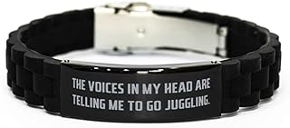 Joke Juggling Gifts, The Voices in My Head are Telling Me to, Sarcastic Black Glidelock Clasp Bracelet For Friends From Friends, Friendship