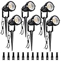 Mutois 7W Low Voltage LED Landscape Lights with Connectors Outdoor 12V Super Warm White (900LM) Waterproof Garden Pathway Lights Wall Tree Flag Spotlights with Spike Stand (6 Pack with Connector)