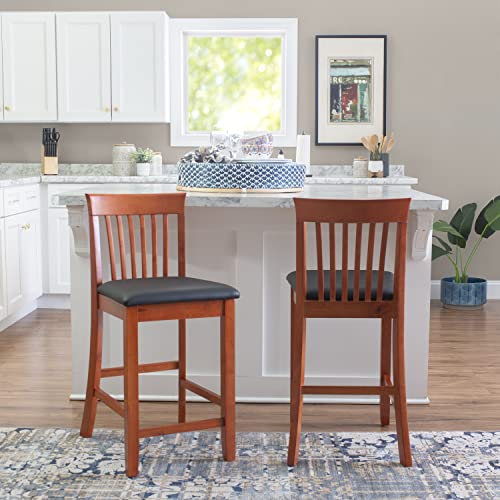 Linon Triena Red Cherry Wood Black Vinyl Padded Seat - 24 Inch #TOP4