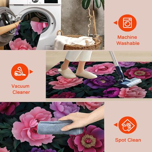 Tapis de salon texture pivoine feuilles vertes sol cuisine