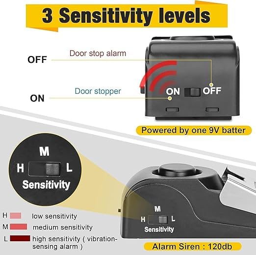 AP & ZP Upgraded Door Stopper Security Alarm, Portable 120dB Loud Entrance Alert Door Stop Alarm for Travel, Home, Apartment, and House 2