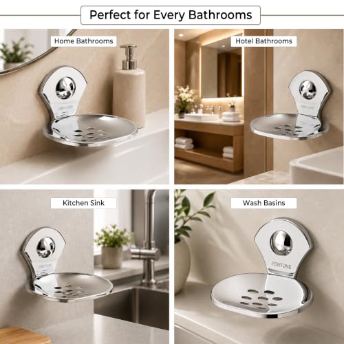 Image of FORTUNE Stainless Steel Bathroom Soap Stand | Soap Holder | Soap Dish, Soap Case | Bathroom Accessories for Homes, Hotels - (Chrome Finish) (Pack of 1)