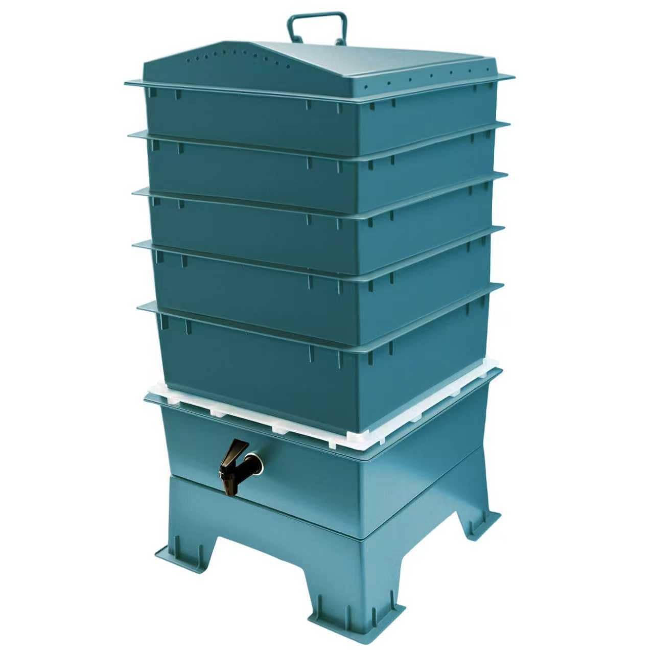 VermiHut 5-Tray Worm Compost Bin, Dark Green with Free Worm-Saver Tray