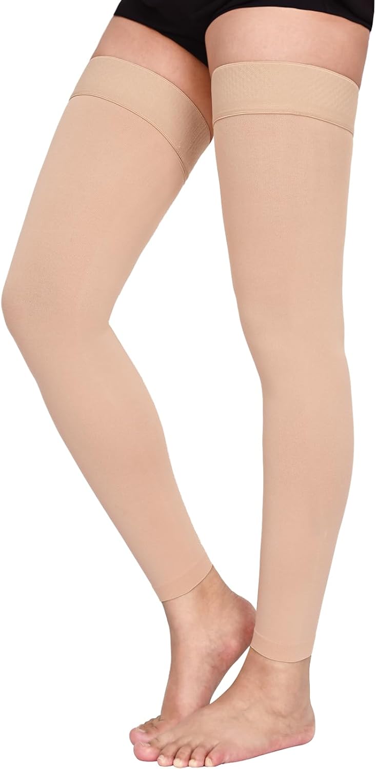 Thigh High Compression Stockings Footless, 15-20mmHg Footless Compression Socks for Men & Women-Ideal for Athletic, Medical, Travel Use