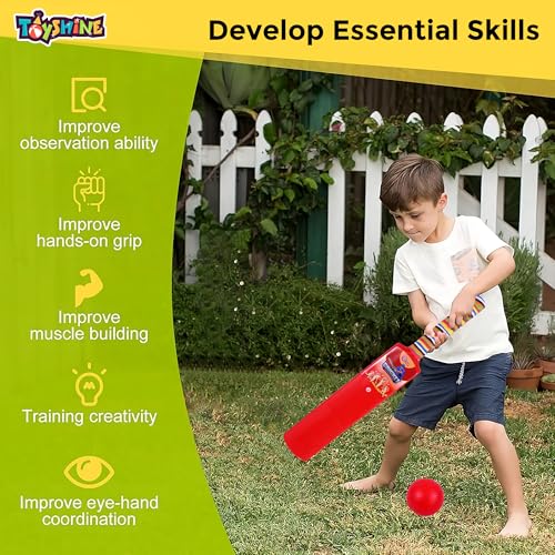 Image of Toyshine Bat and Ball Junior Cricket Combo Size 2 Indoor Outdoor Sports Game Toy for Kids 3 to 5 Years Physical Activity Kids Sports - Multicolor