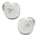 Ox and Bull Trading Co. White Pavé Crystal Cufflinks – Stainless Steel Round Men’s Cufflinks with Preciosa Crystals – Elegant Swivel Back Closure