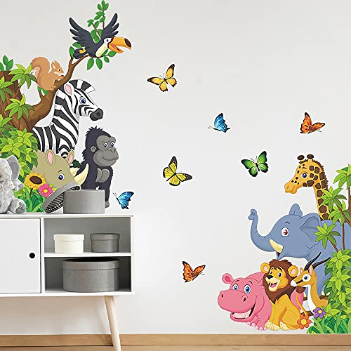 Supzone Cartoon Animal Wall Decal Jungle Animals Wall Stickers Elephant Lion Zebra Butterfly Wall Decor For Kids Baby Diy Vinyl Mural Art For Nursery Bedroom Living Room Playroom #TOP2
