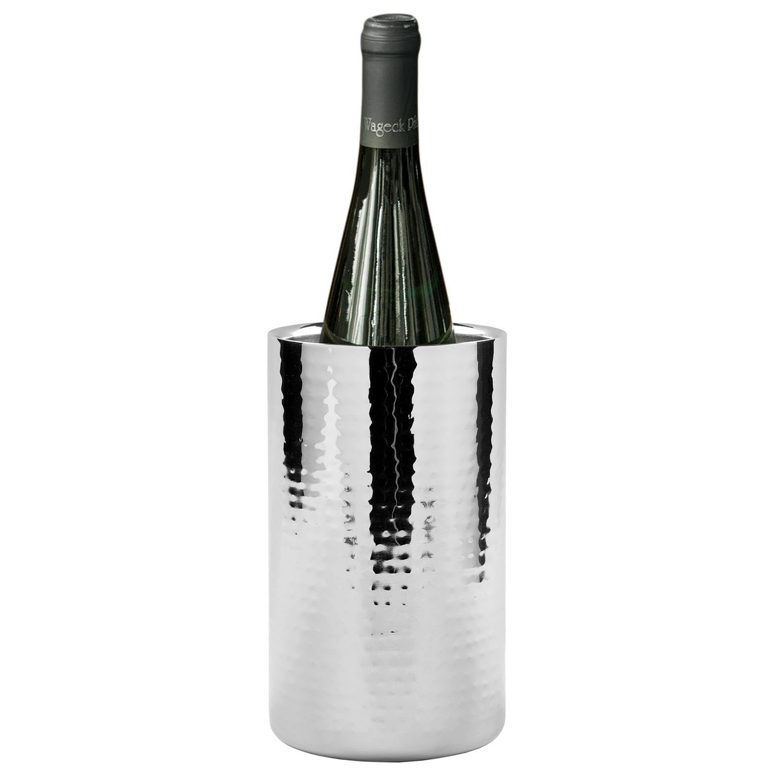FINK Weinkühler Edelstahl doppelwandig Flaschenkühler Wein Sekt Champagner | Flaschen Kühler für Weinflaschen Sektkühler Champagnerkühler – Tischdekoration Hochzeit Ø außen 11,5 Höhe 19 cm Silber