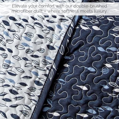 Image of Southshore Fine Living, Inc. Twin Day Bed Comforter Sets, 6-Piece Trundle Bed Bedding Set with Bedspread, 3 Pillow Shams, Bedskirt, Throw Pillow - Daybed Quilt Set, Botanical Leaves Blue