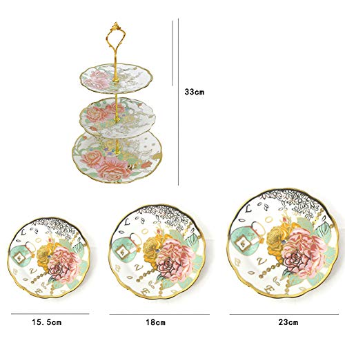 3-Layer Ceramic Cake Stand Dessert Plate Cupcake Fruit Candy Display Tower, Flower Dessert Stand, Children's Birthday Tea Party Baby Shower Serving Tray Small #TOP4