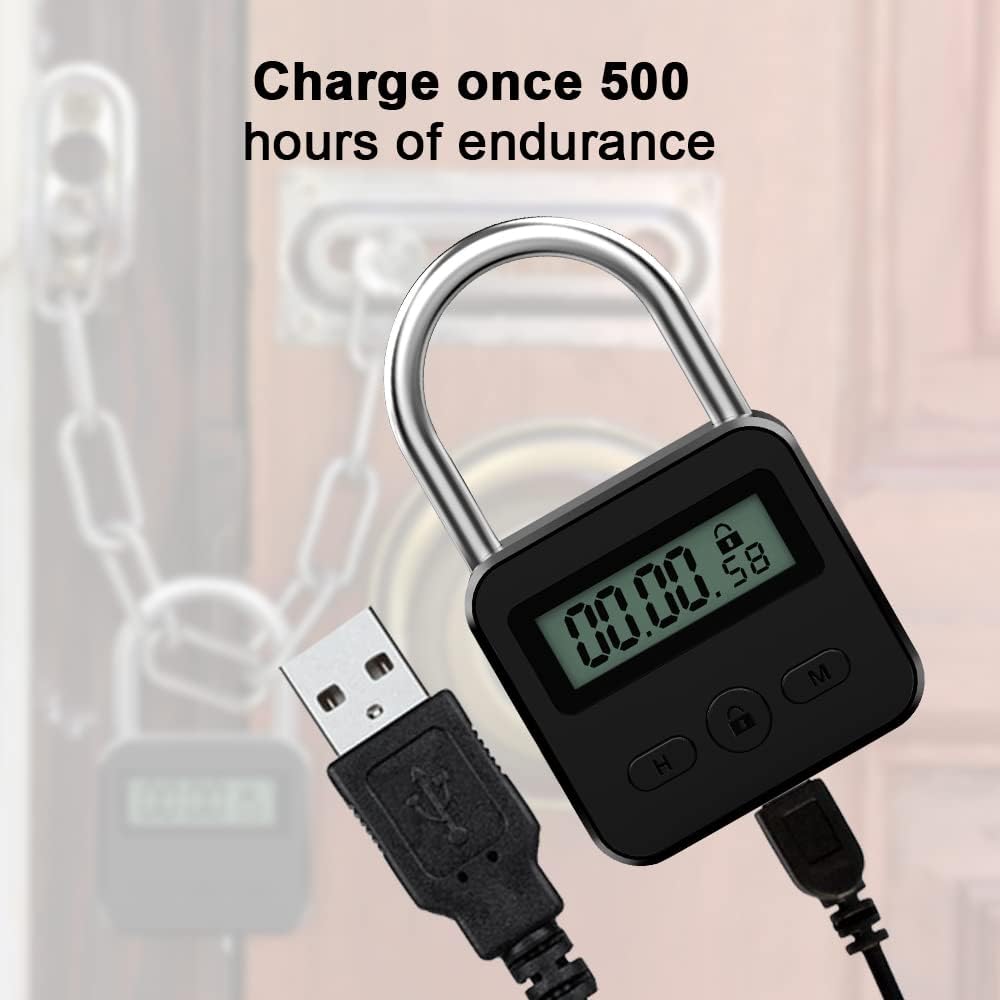 Verrouillage de temps intelligent, Smart Time Lock avec LCD Écran, minuterie électronique 99 heures maximum, cadenas de minuterie rechargeable USB pour Prévenir Les Mauvaises Habitudes (Noir)