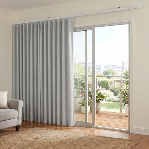 Image of hoeflife Room Divider Curtains Blackout Floor to Ceiling Curtain with Hook Wall Mount Sliding Door Curtains Ceiling Mount Extra Wide Curtain Wall Divider for Room Separation(Light Grey,W100 x H84 in)