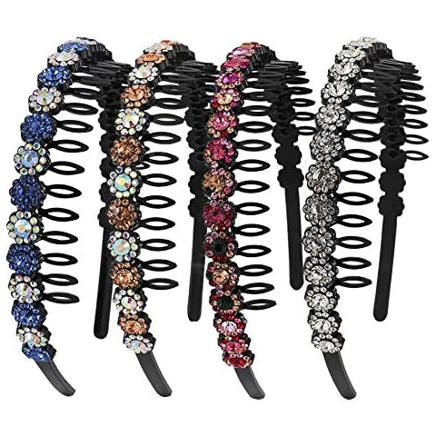 Yeshan Teeth Comb Headbands For Women with Rhinestone and Crystal beaded Plastic Hairband,Pack of 4 Cover