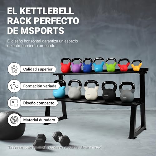 MSPORTS Rack para pesas rusas (2 niveles, para 14 pesas, acero negro), color negro - imagen 6