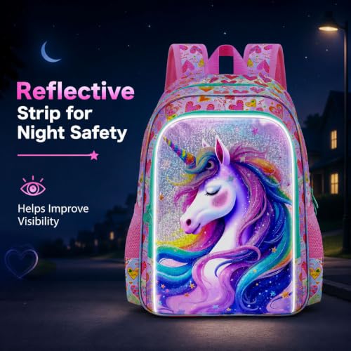 Image of WZLVO 3PCS Kids Backpack for Girls, Unicorn Dinosaur Animal Prechool Elementary Kindergarten School Bookbag with Lunch Box