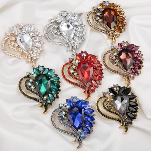 Image of LAXPICOL Vintage Austrian Crystal Elegant Heart Flower Brooch Pin For Women Wedding Broach Pin