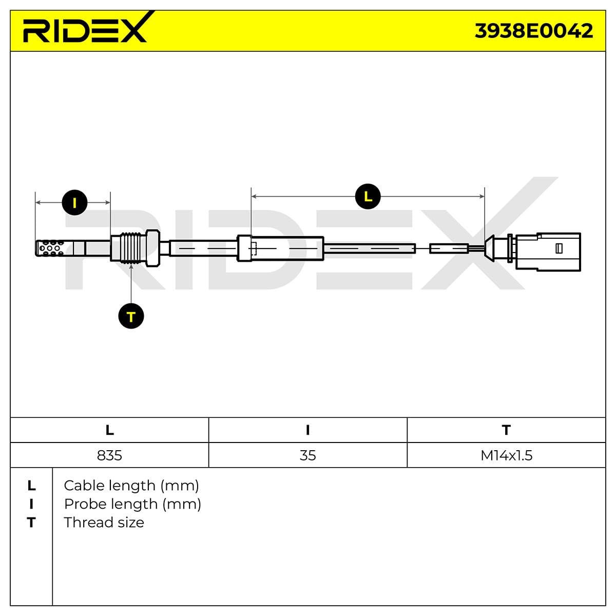 RIDEX 3938E0042 Palpeur de température des gaz Compatible avec VW Touran I 1T1, 1T2