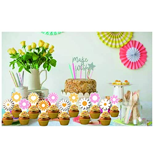 Loshine Daisy Party Decorations,Daisy Cupcake Toppers For Hippie Themed Party, Girl Baby Shower Birthday,Boho Birthday Supplies-Cupcake #TOP3