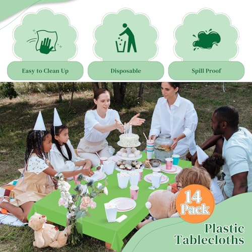 Image of Lime Green 14 Pack 54 x 108 Inch Plastic Tablecloths, Disposable Rectangle Tablecloth, Party Table Cover Plastic Table Cloth