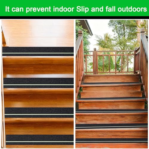 Image of Glow in Dark Anti Slip Tape, 4 inch x50FT Heavy Duty Waterproof Safety Grip Tape for Stairs, Pool, Bathroom - Black & Glow Stripe Indoor /Outdoor Multi-Purpose Traction Tape