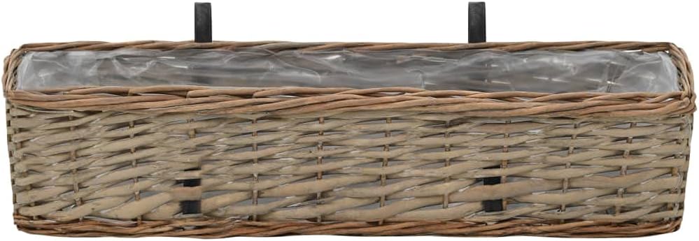 vidaXL Railing Planters 2 Pcs, Balcony Planters with PE Lining, Window Flower Boxes, Deck Railing Planters for Outdoor Garden Fence, Wicker Brown