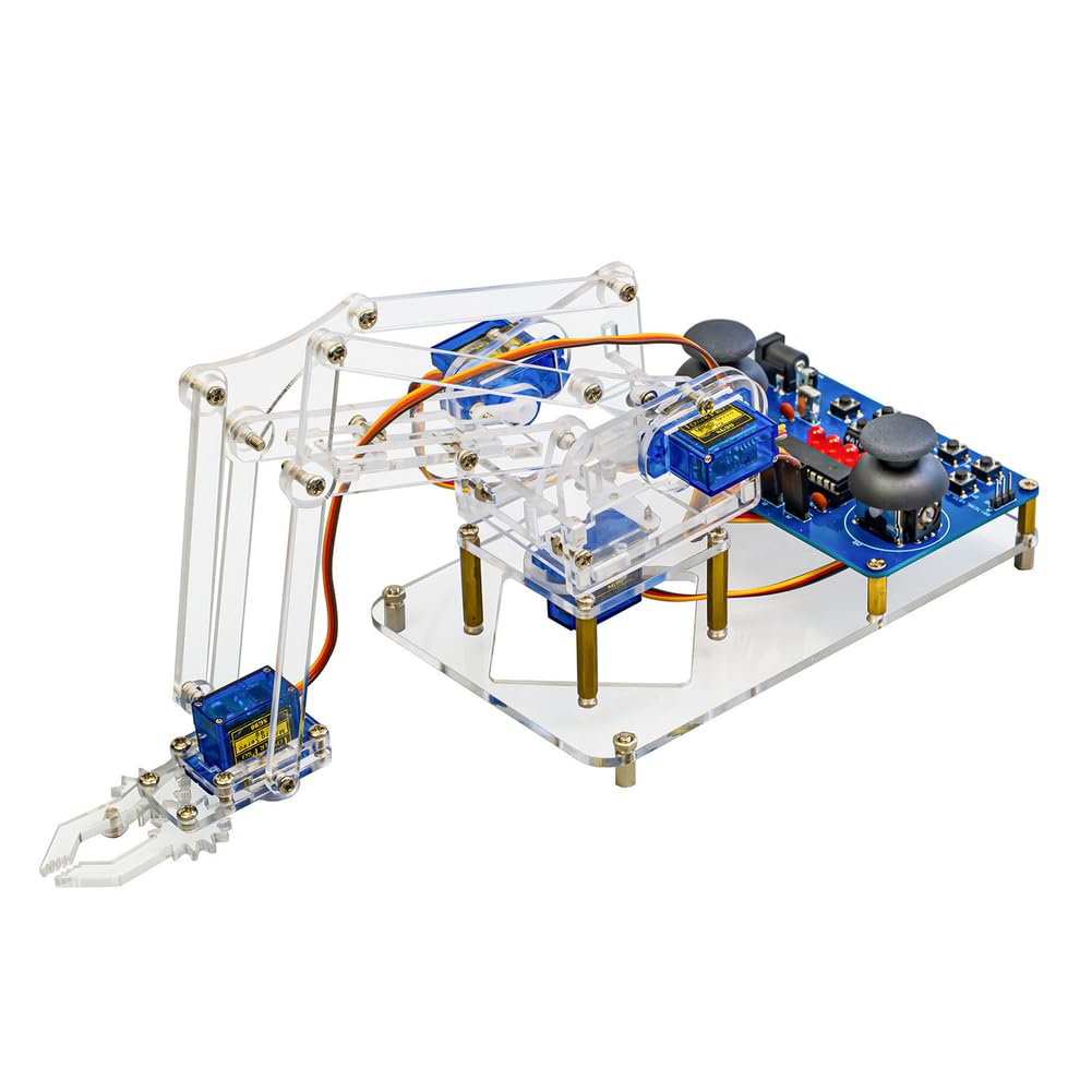 Kit braccio robotico 4DOF alimentato tramite USB, robot assemblato in acrilico con 51 MCU, strumento di apprendimento STEM per studenti