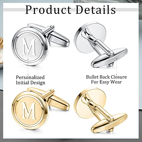 Orazio 2 Pairs Cufflinks For Men Stainless Steel Personalized Initial Cufflinks Silver Gold Engraved Cuff Links Alphabet Letter A-Z With Gift Box For Father Husband #TOP5