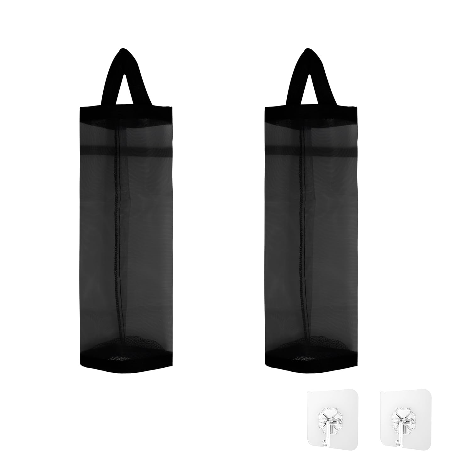 Rumyve 2pcs Hanging Storage Bag Dispenser,Household Collapsible Breathable Hanging Net Garbage Bag Organizer,Household Kitchen Garbage Bag Storage with Plastic Bag Dispenser(Black)