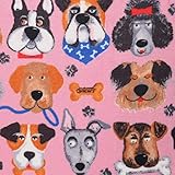 Mook Fabrics Printed Super Soft Velour Fleece (60'' Wide) Double Brushed - Dog Faces, Pink Cut by The Yard