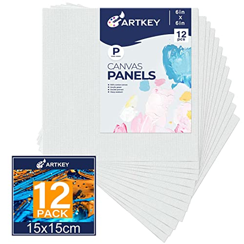 Canvas Panels 6X6 Inch 12-Pack, 10 Oz Double Primed Acid-Free 100% Cotton Blank Canvases For Painting, Square Flat Canvas Board For Oil Acrylics Watercolor & Tempera Paints #TOP11